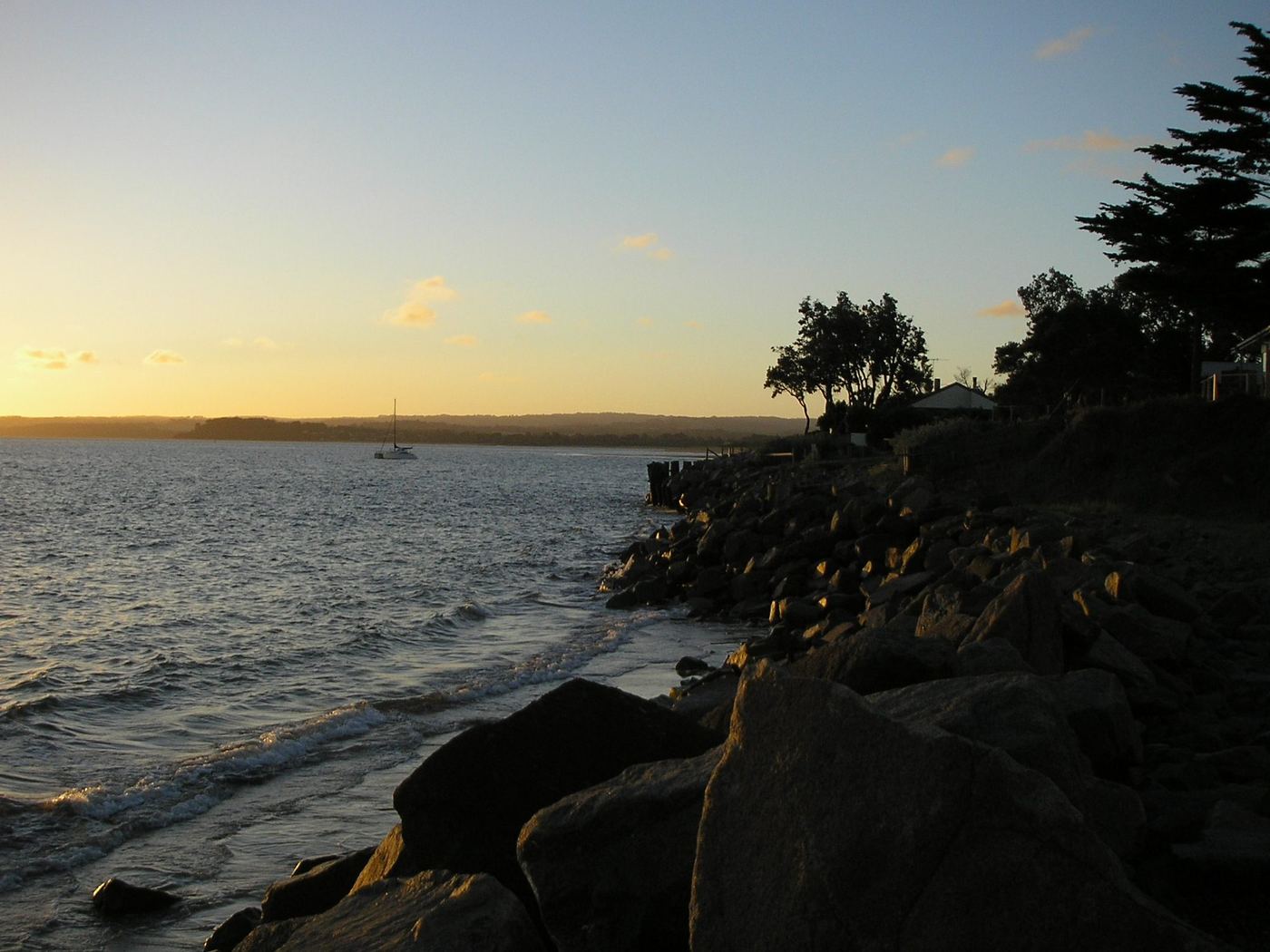 Sun setting over Western Port from the shore at Somers